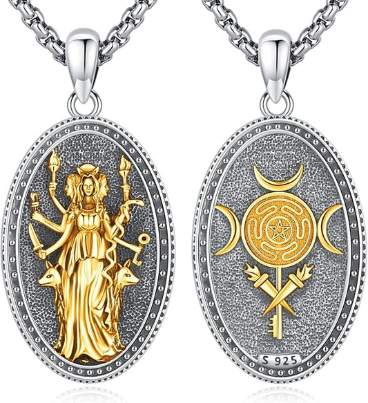 Pentagram/Celtic Knot/Witches Knot/Santa Muerte/Triple Moon Goddess/Baphomet/Hecate Necklace Sterling Silver Magic Wiccan Amulet Pagan Jewelry for Women Men