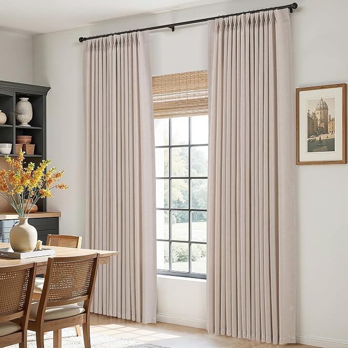 Cream Beige Extra Long Pleated Linen Curtains 108 Inches Long for Living Room 2 Panels Set Natural Pleat Drapes Back Tab Semi Sheer Neutral Boho Ceiling to Floor Window Curtain for Bedroom 9 FT