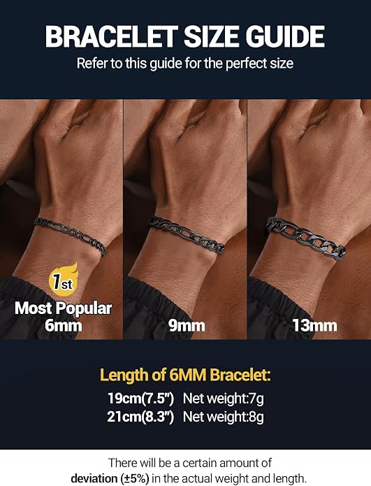 PROSTEEL Silver/Gold/Black Bracelets for Men Figaro Cuban Link, 6mm-13mm Width, 7.5"/8.3"/9" Length, Stainless Steel Mens Bracelet Jewelry with Gift Box