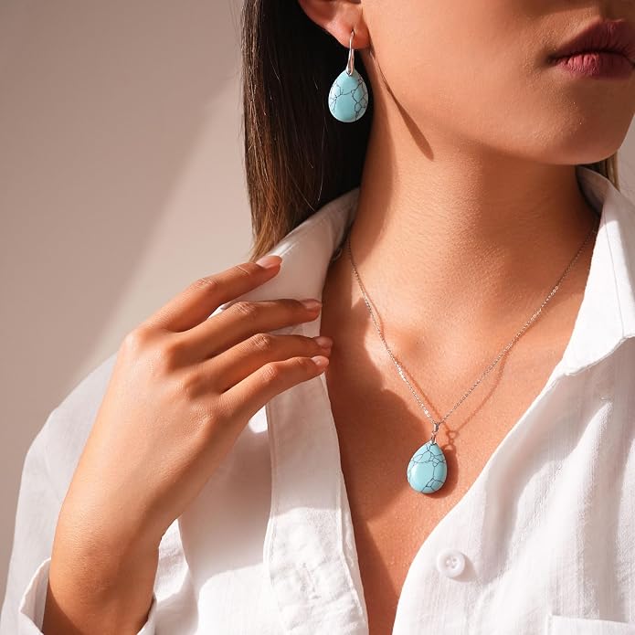 925 Sterling Silver Natural Crystal Agate Dangle Earrings, Waterdrop Teardrop Shape