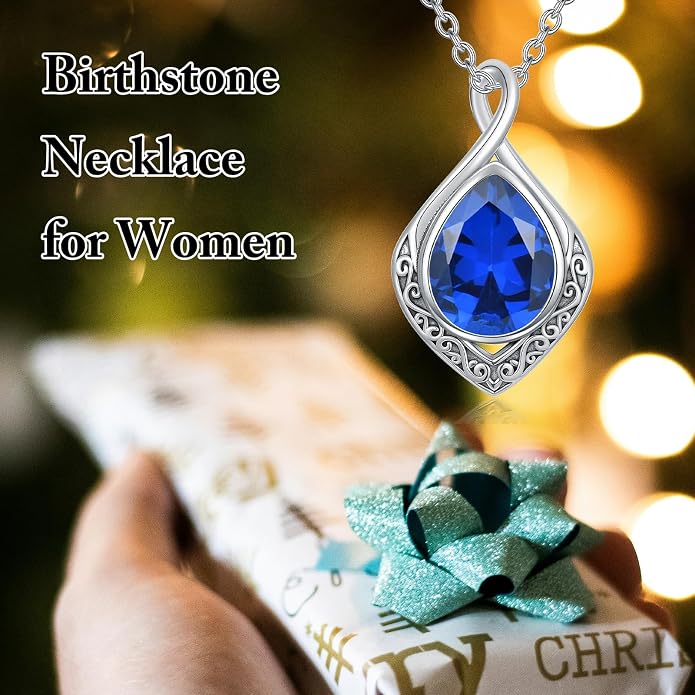 PELOVNY Celtic Knot Necklaces for Women 925 Sterling Silver Gemstone/Birthstone Teardrop Infinity Necklace Irish Celtic Pendant Jewelry Gifts for Mom Daughter Wife
