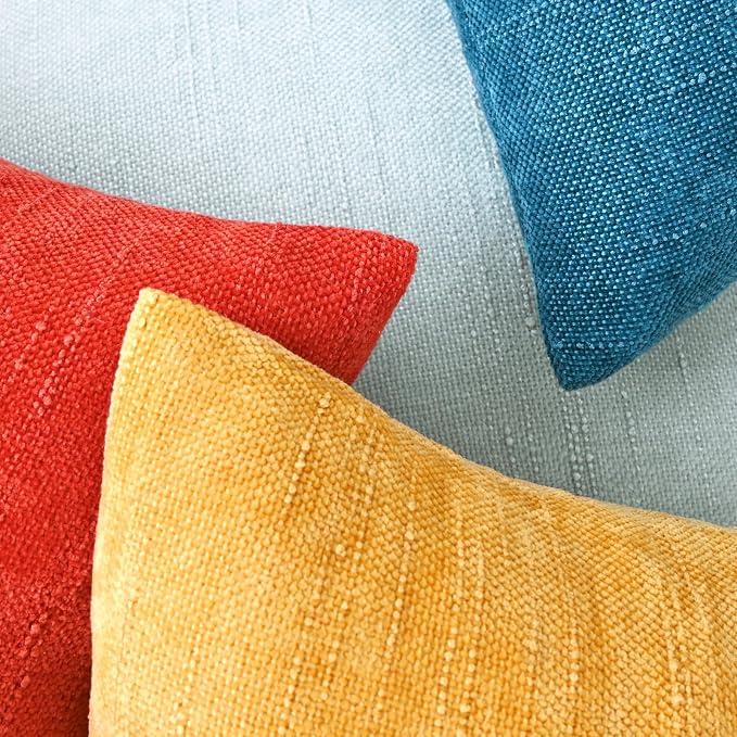 Set of 4 Soft Textured Decorative Throw Pillow Covers 18x18 Inch Cozy Farmhouse Cushion Cover Square Accent Pillow Cases for Bed Couch Sofa Living Room, Mustard Yellow