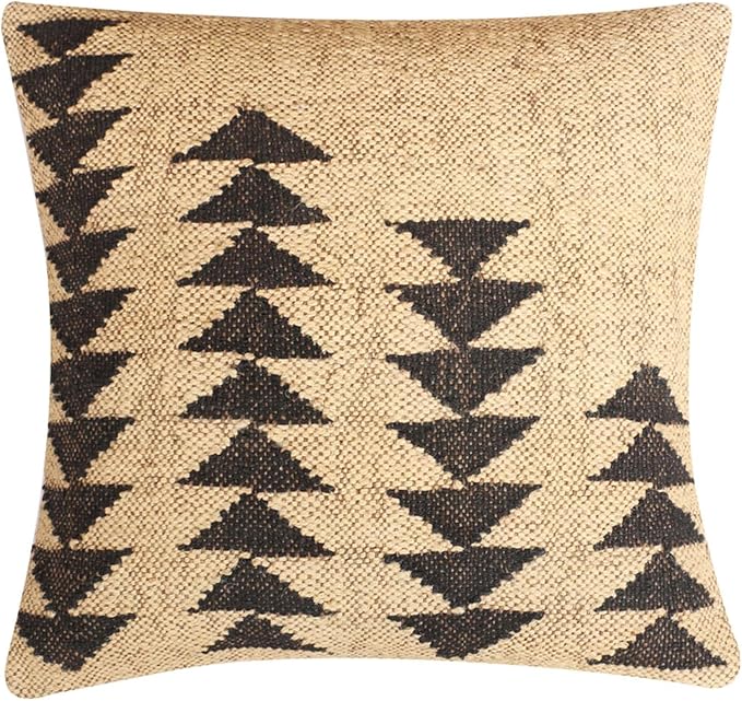 Set of 4 Geometric Wool Jute Square Throw Pillow Covers -Decorative 18 x 18 Inches Multicolour Cushion Covers Perfect for Sofa/Couch/Bed/Home/Outdoor/Car (Multicolour - 10)