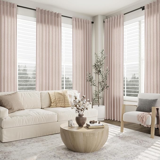 Aersas Oatmeal Pinch Pleat Linen Curtains 96 Inch Length 2 Panels Set for Bedroom Dinging Room Semi Sheer Boho Farmhouse Neutral Window Curtains 96 Inches Long for Living Room Nursery 40x96
