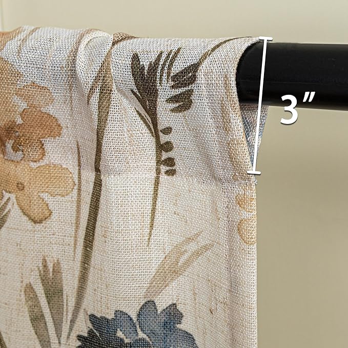 MYSKY HOME Floral Linen French Door Curtains 40 inch Long Set of 2 for Front Door - Light Filtering Privacy Semi Sheer Window Curtains with Rod Pocket, Yellow, 24" W Each Panel