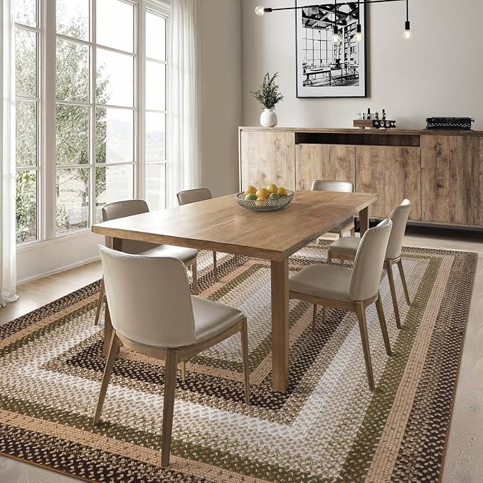 RUGSREAL Modern Rug for Entryway 3x5 Braided Area Rug Machine Washable Living Room Area Rug Non Slip Small Dining Room Throw Carpet Stain Resistant Farmhouse Rustic Rug for Bedroom Kitchen, Moss/Brown