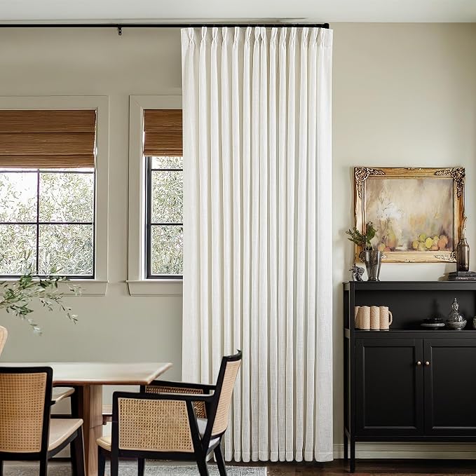 TWODRAPES Natural Pinch Pleated Linen Curtains 1 Panel for Living Room Bedroom Memory Training Shaped Semi Sheer Pleat Drapes with Hooks Rings Light Filtering Window Curtain 60x108