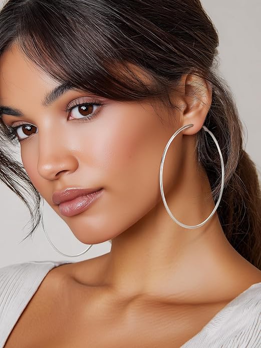 KeyStyle Gold Hoop Earrings for Women, Stainless Steel Hoops Earring Lightweight Loops, 2 mm Thick Hypoallergenic Circle Endless Thin Hoop (20/30/40/50/60/70/80/90/mm)