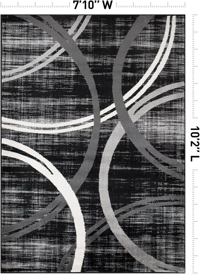 Rugshop Wavy Circles Modern Jute Backing Area Rug Black 7'10" x 10'2"