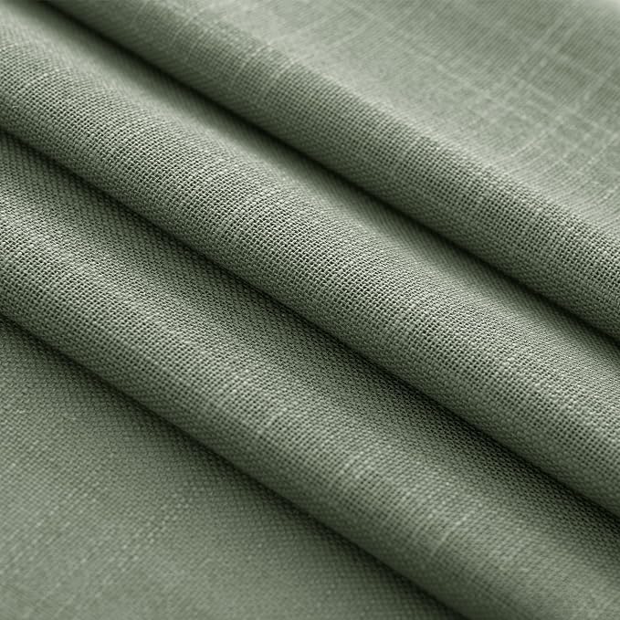 Olive Green Curtains 84 inch Length 2 Panels for Bedroom Back Tab Light Filtering Semi Sheer Drapes Linen Cotton Textured Airy Modern Farmhouse Living Room Sage Aesthetic Decor 52x84