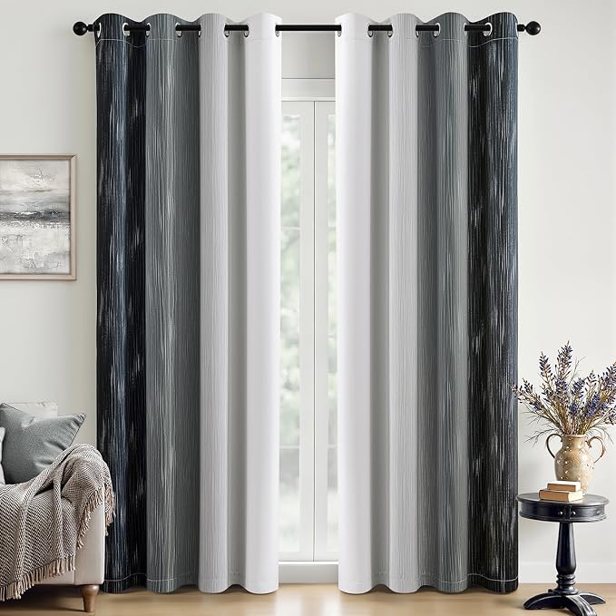 MIULEE Black and Greyish White Ombre Blackout Curtains, Full Room Darkening Thermal Insulated 72 Inches Long Drapes for Bedroom/Living Room Grommet Window Treatments Modern 52Wx72L, Set of 2