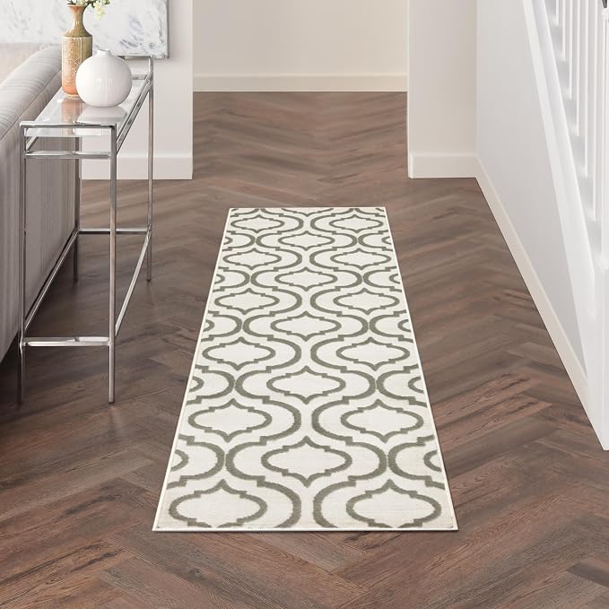 Nourison Home Jubilant Ivory Green 2'3" x 7'3" Area Rug - Easy Clean, Non Shedding, Bed Room, Living Room, Dining Room, Kitchen (7' Runner)