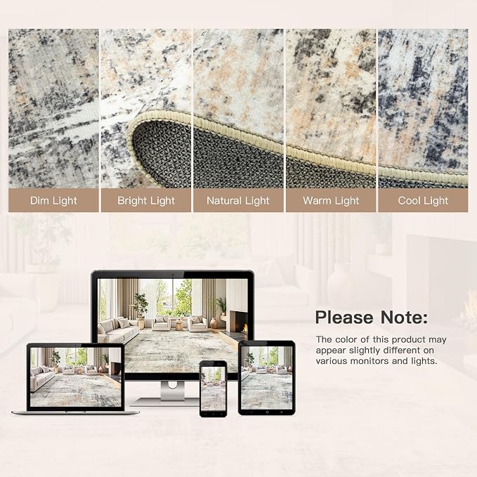Lofus 5x8 Area Rug for Living Room,Gold Abstract Rugs with Non-Slip Backing, Neutral Modern Washable Carpet for Bedroom Dining Room Home Office Nursery Indoor