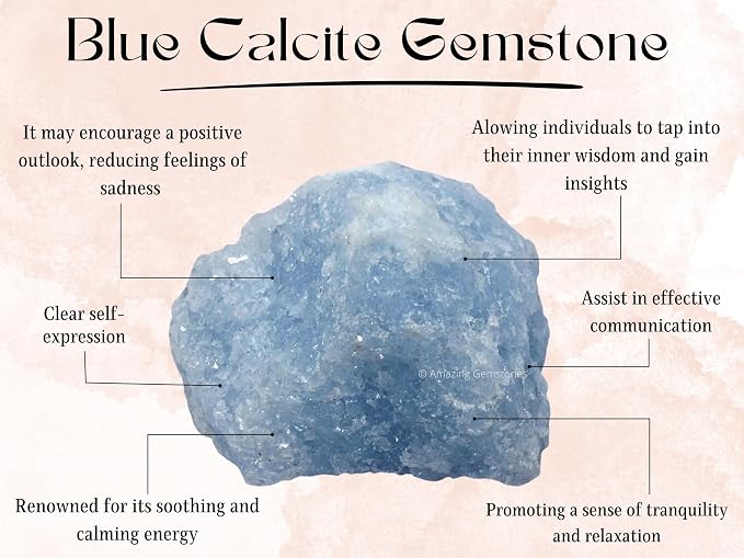 Amazing Gemstone Blue Calcite Crystal Necklace for Women - Premium Raw Healing Crystals for Gifts for Mom, Mothers, Teen Girls and Girlfriend