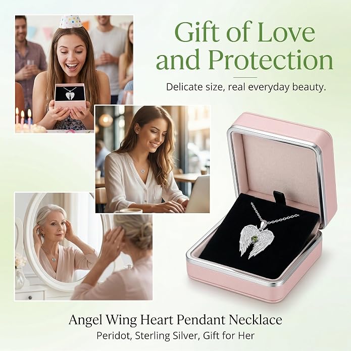 Dorunmo Guardian Angel Wing Pendant Birthstone Heart Necklace Birthday Jewelry Gifts for Women Mom Wife Daughter