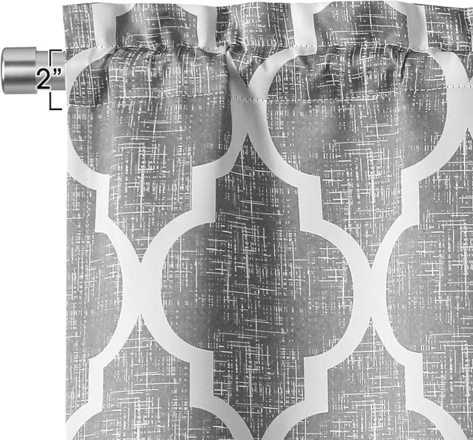 Beauoop Moroccan Valance Curtains for Kitchen Cafe Grey 52x18 1 Panel | Geometric Blackout Short Curtains for Living Room Bedroom 18 Inch Length Thermal Quatrefoil Small Window Curtains Rod Pocket