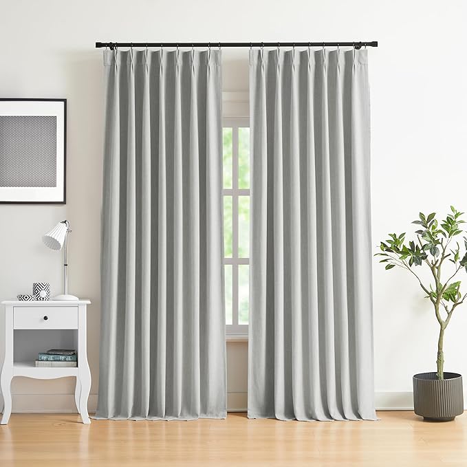 WEST LAKE 10 FT Tall Pinch Pleated Full Blackout Curtain Panels for Bedroom，Light Grey Linen Blend Drapes,Modern Thermal Insulated Window Treatment,Back Tabs Hooks,40" Wx120 L(Pack of 2)