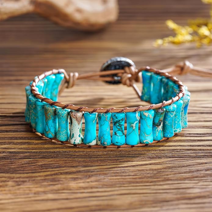 Plumiss Women Boho Handmade Natural Stone Crystal Leather Bead Wrap Bracelets Collection