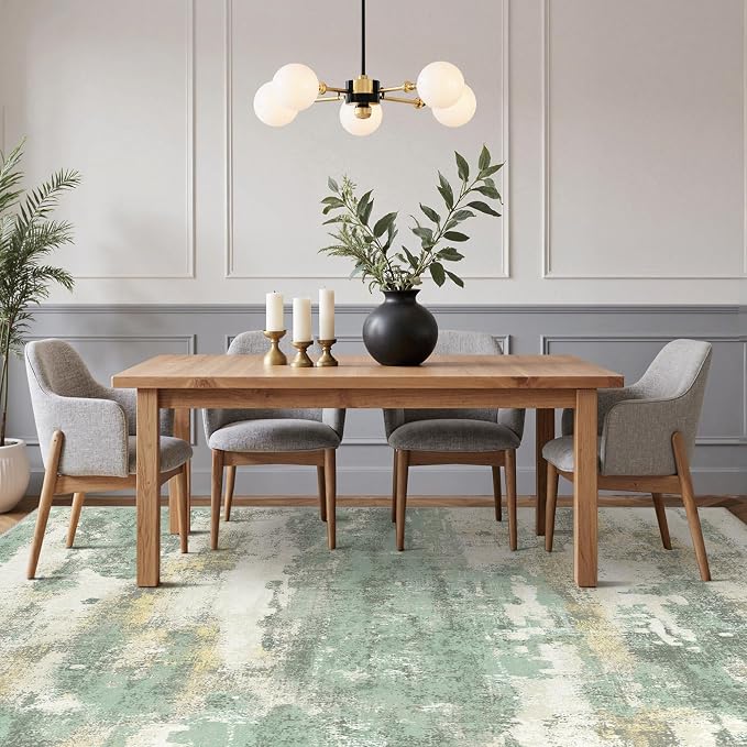 GENIMO Abstract Area Rug 6x9, Washable Large Modern Rug Non Slip, Low Pile Lightweight Soft Carpet for Living Room, Bedroom, Dining Room, Light Green