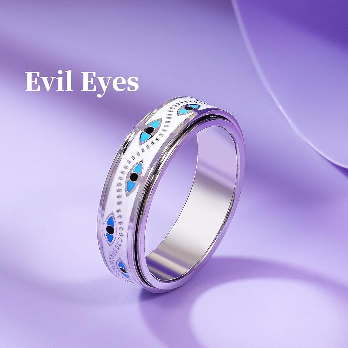 Evil Eye Fidget Ring for Women - Anxiety Relief Spinner Jewelry,18K Gold Plated Stainless Steel Turkish Ojo Turco Protection Rings Gift for Adults
