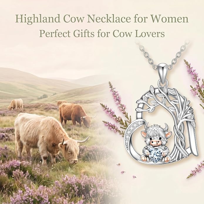 PELOVNY Teddy Bear Necklace for Women 925 Sterling Silver Bear/Highland Cow/Fox/Cat/Axolotl Birthstone Necklace Christmas Birthday Jewelry Gifts for Mom Daughter Wife Sister