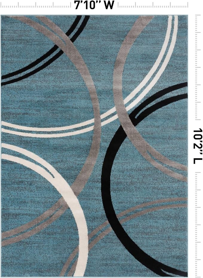 Rugshop Wavy Circles Modern Non-Shedding Area Rug Blue 7'10" x 10'2"