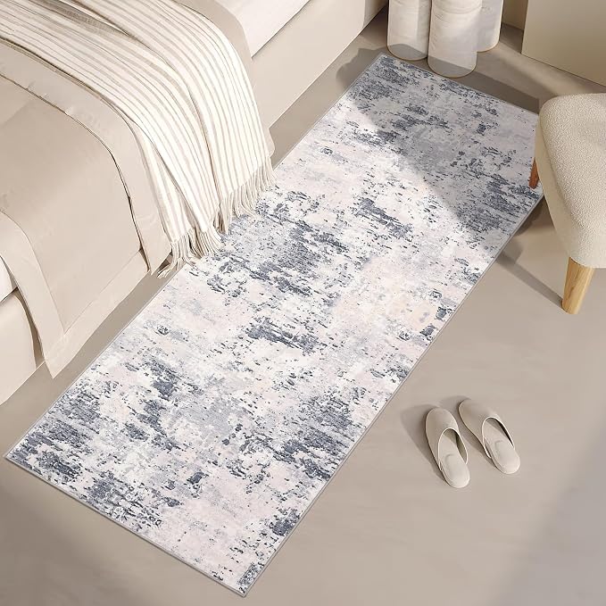 ROYHOME Modern Abstract 2x6 Runner Rug Washable Non Slip Stain Resistant Rug for Hallway Kitchen Bedroom Non Shedding Low Pile Indoor Floor Cover,Grey Taupe
