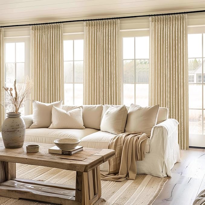 Topfinel Natural Linen Pinch Pleated Curtains 84 Inch Length 1 Panels for Bedroom Living Room Textured Semi Sheer Window Curtain Boho Neutral Back Tab Pinch Pleat Drape with Hooks 84 Inches Long