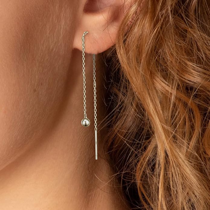 2 Pairs S925 Sterling Silver Chain Threader Earrings For Women Bar Wrap Threader Dangle Drop Earrings Lightweight Minimalist Hypoallergenic Earrings Anniversary Jewelry