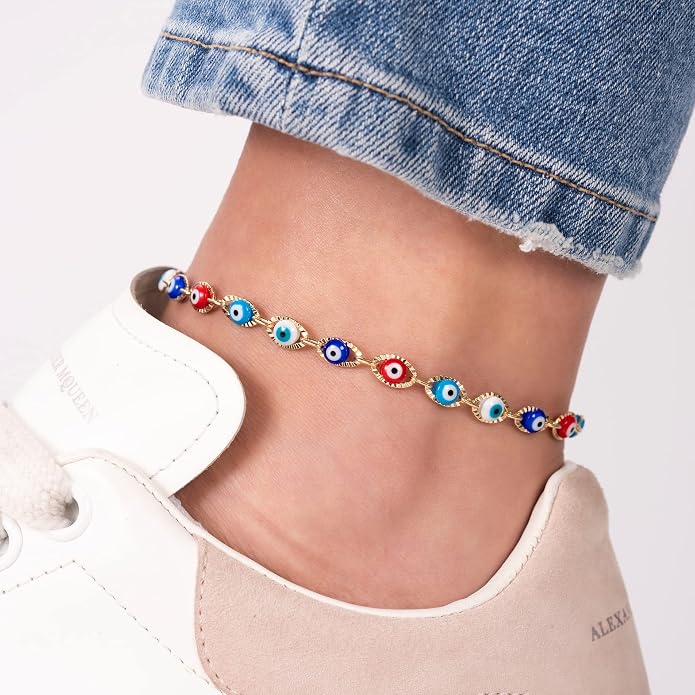 Barzel 18k Gold Plated Evil Eye Anklet Bracelet - Made In Brazil