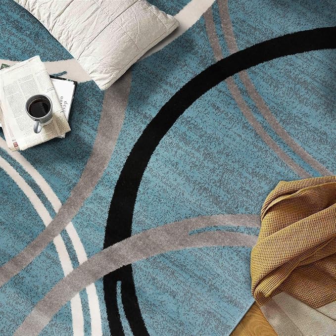 Rugshop Wavy Circles Playroom Modern Jute Backing Round Rug Blue 6'6"