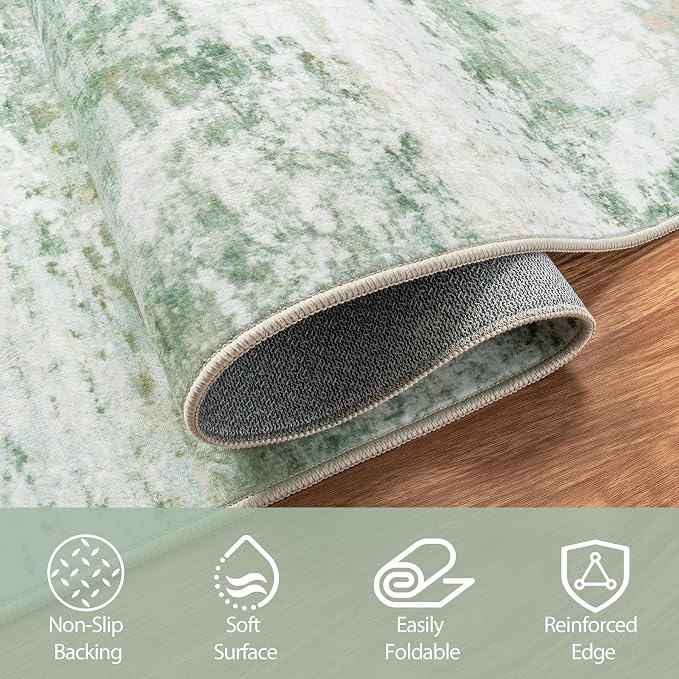 9x12 Area Rugs for Living Room Rug Washable: Abstract Large Rug for Dining Room Bedroom Carpet Non Slip 9 by 12 Indoor Modern Nursery Home Office Green