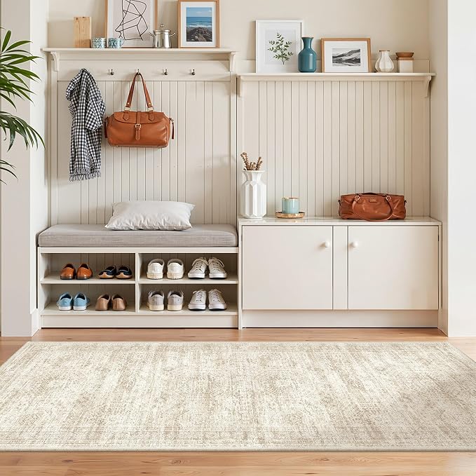 2x5 Rug Runners for Hallways Non Slip,Kitchen Rugs,Beige | Washable Rugs for Kitchen,Entryway,Bedroom,Bathroom,Nursery Room,Thin,Soft Runner Rug,Stain Resistant Indoor Carpet