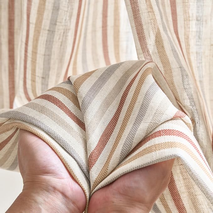 jinchan Linen Curtains 84 inch Red Stripe for Kids Room Grommet 2 Panels | Kids Curtains for Nursery Living Room Bedroom Baby Boys Room,Cute Colorful Ticking Stripe,Cottagecore Rustic,Light Filtering