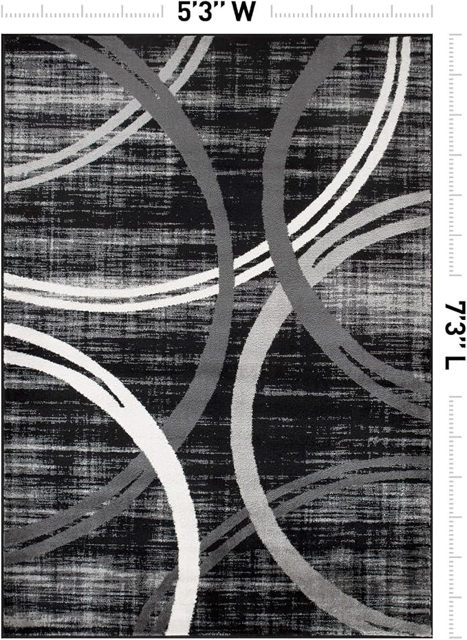 Rugshop Wavy Circles Modern Jute Backing Area Rug Black 5'3" x 7'3"