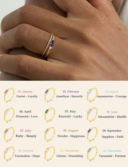 FUNEIA Gold Birthstone Rings for Women Non Tarnish Trendy Stackable Gold Rings that Don't Tarnish Dainty Emerald Green Gemstone Cubic Zirconia Wedding Engagement Ring for her Birthday Gifts Jewelry