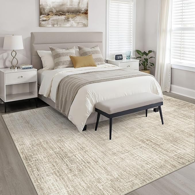 10x14 Area Rugs Living Room: Washable Large Neutral Beige Rug Abstract Soft Modern Stain Resistant Indoor Floor Non-Slip Carpet for Bedroom Nursery Kids Office Playroom Dining Room Under Table Home