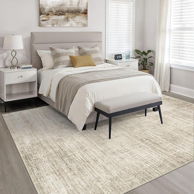 10x12 Area Rug Living Room: Washable Large Neutral Beige Rugs Abstract Soft Modern Stain Resistant Indoor Floor Non-Slip Carpet for Bedroom Nursery Kids Office Playroom Dining Room Under Table Home