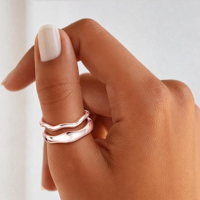 Gold Rings for Women Men Non Tarnish, Waterproof Chunky 14K Gold Plated Dainty Stackable Rings Trendy Statement Pinky Thumb Rings Engagement Eternity Wedding Band Ring Stacking Gold Jewelry Size 3 4 5 6 7 8 9 10 11