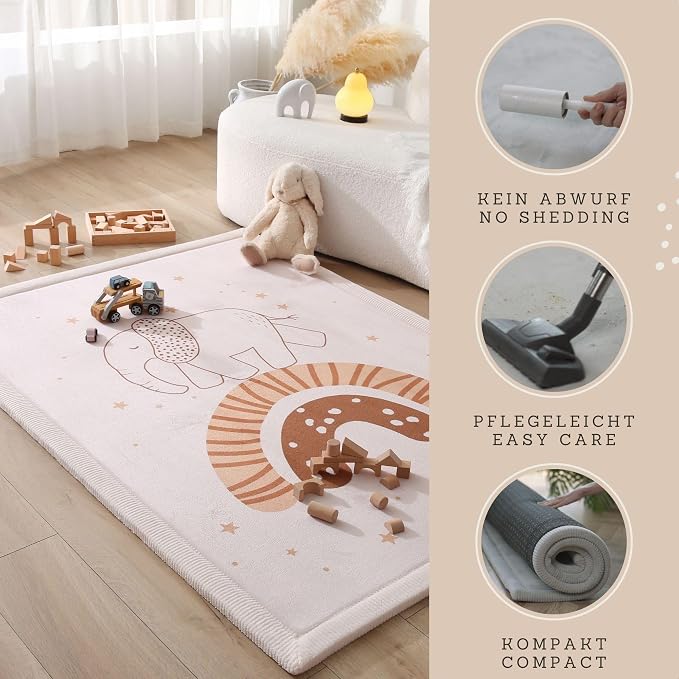 Hakuna Matte CloudSoft Baby Play Mat for Floor 47 x 67 Rainbow Elephant | Coral Velvet high-density foam Rug for Crawling Cozy Play – Non-Slip, Water-Resistant, Easy-Care Tummy Time Mat