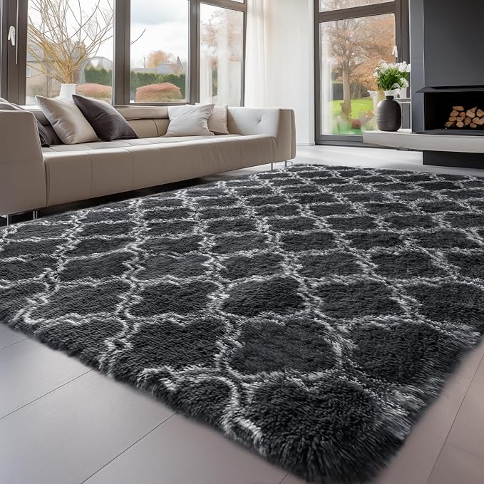 Sour Lemon 8x10 Area Rugs for Bedroom Living Room, Large Fluffy Shag Rug | Shaggy Carpet,Soft Plush Furry Bedside Rugs,Anti Slip,Washable Area Modern Rugs Floor Mat for Kids Girls Boys Living Room