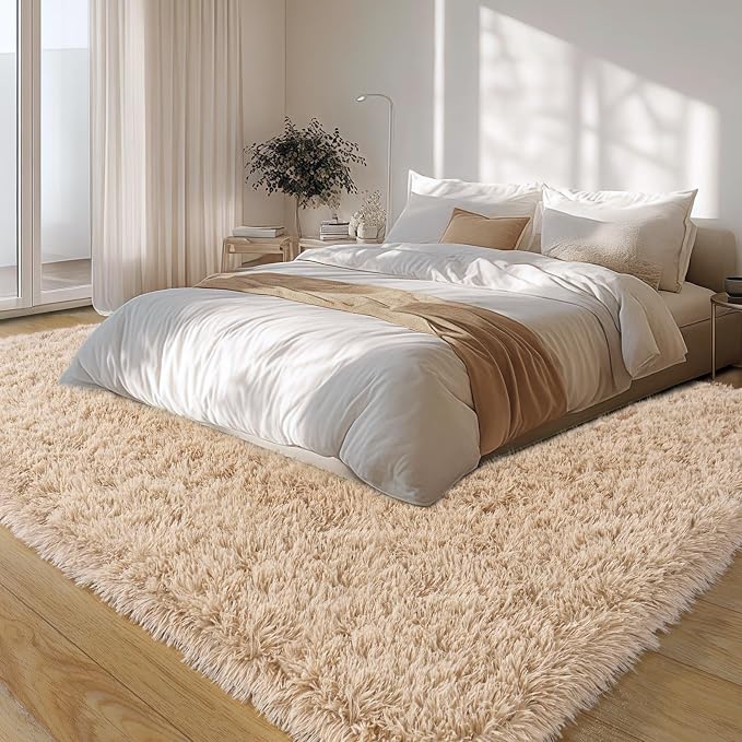 6x9 Large Area Rugs for Living Room, Fluffy Shag Rug for Bedroom | Shaggy Shag Carpet, Soft and Comfy, Non Slip Big Fuzzy Carpet for Kids Girls Boys Room Dorm Home Decor Aesthetic, Beige