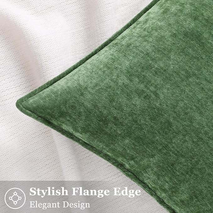 decorUhome Chenille Moss Green Velvet Throw Pillow Covers 20x20 Set of 2 | Fall Soft Couch Decorative Modern Farmhouse Pillow Cases with Elegant Design for Sofa Bed Living Room Home Decor