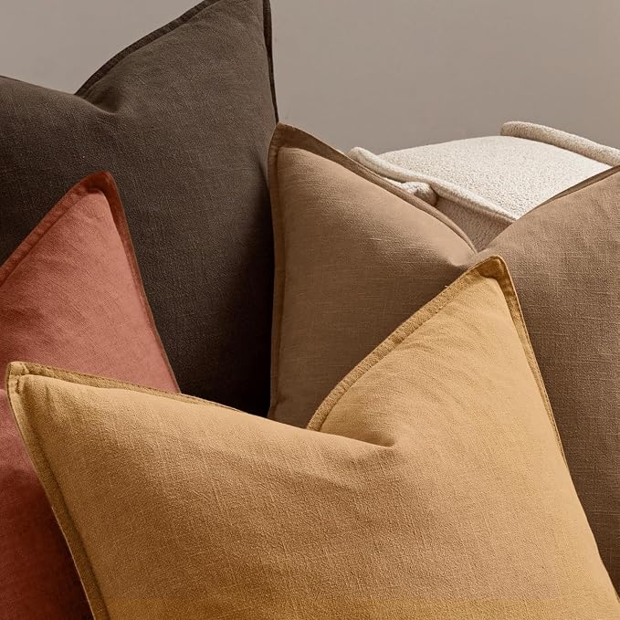 MIULEE Orange Boho Linen Decorative Pillow Covers 18x18 Inch Pack of 4 | Natural Fall Throw Pillow Covers Soft Farmhouse Couch Pillowcases Modern Decor for Living Room Bed Sofa