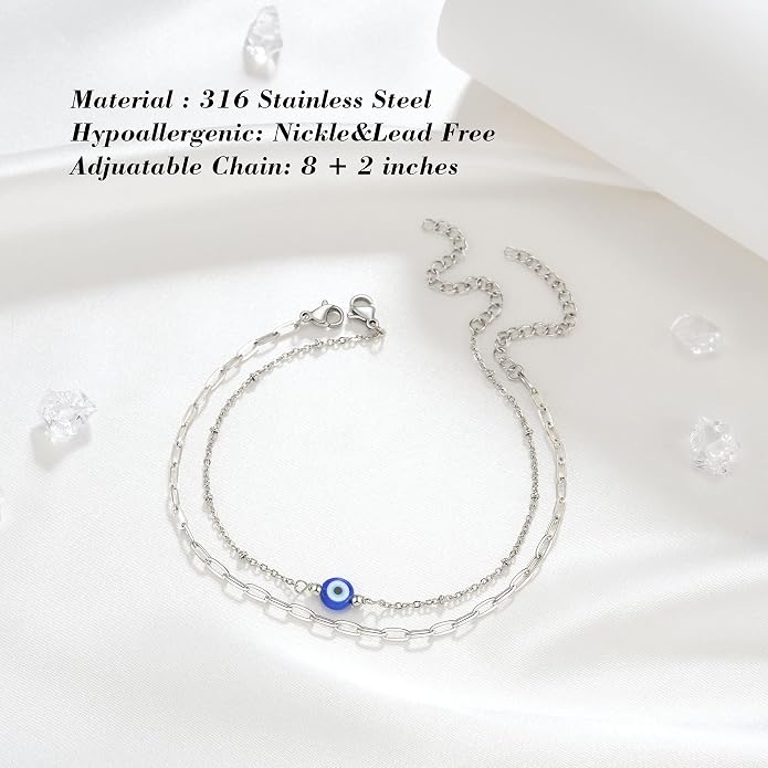 Tarsus Gold Plated Evil Eye Bracelet/Anklets Layered Amulet Nazar for Women