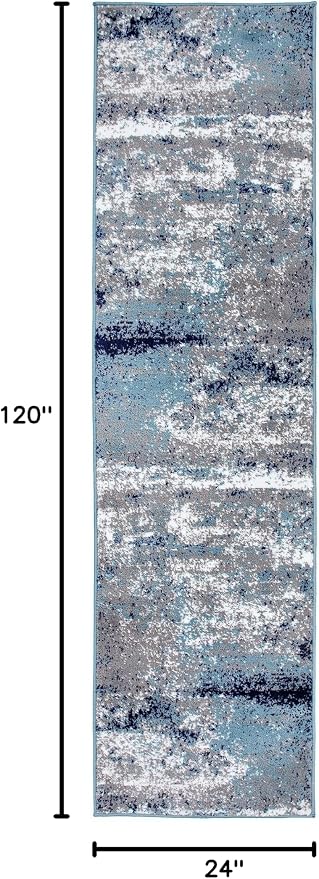 Rugshop Watercolor Distressed Modern Bohemian Runner Rug Blue 2' x 10'