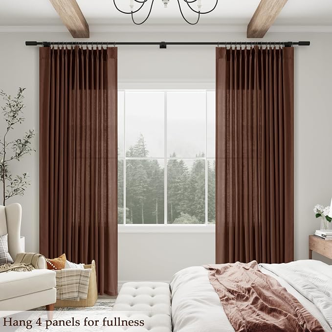 Aersas Rustic Brown Pinch Pleated Linen Curtains 96 Inch Length 2 Panels for Living Room Bedroom Semi Sheer Window Curtain Boho Neutral Back Tab Pinch Pleat Drape with Hooks 40x96