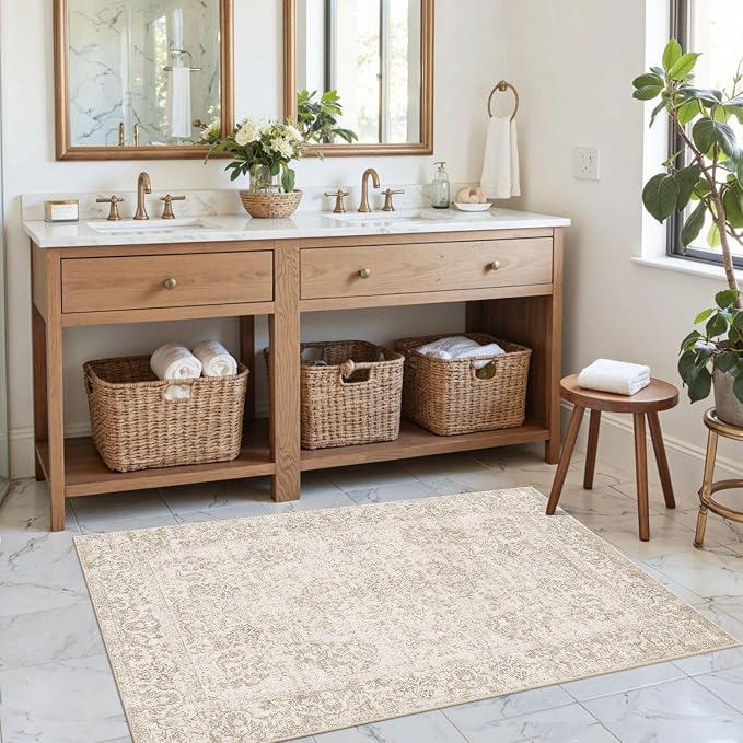 Rugxara 2x3 Door Mat Indoor Entrance, Washable Non Slip Kitchen Bathroom Rugs, Ultra-Thin Throw Small Rug for Front Door/Indoor Entrances, Light Brown