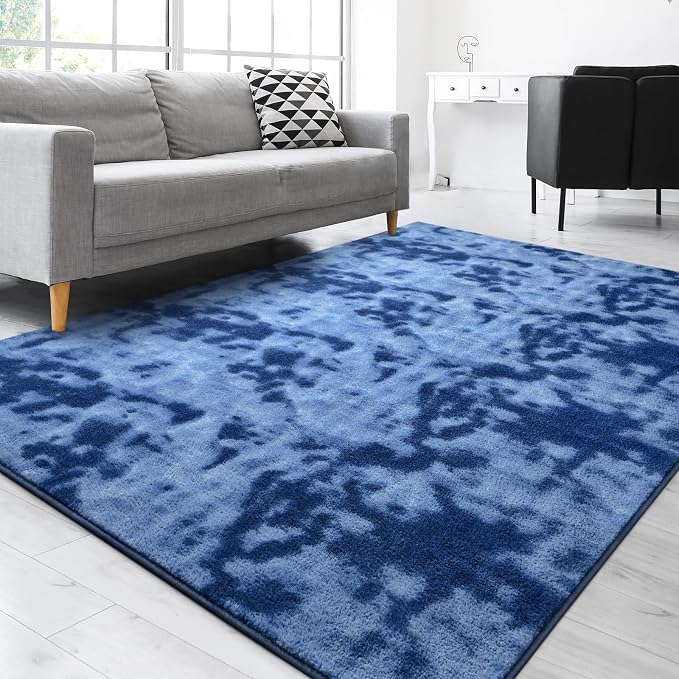 Gifeas Large Ultra Soft Modern Area Rugs for Living Room Bedroom, 5x8 Feet Tie-Dyed Navy Blue Thickened Memory Foam Indoor Carpets, Non-Slip Comfy Rug for Boys Girls Nursery Room Home Decor