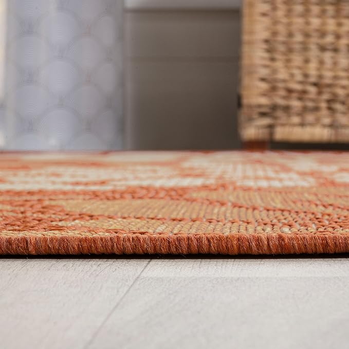 JONATHAN Y Floral Textured Weave Indoor Outdoor Area Rug 3X5 Orange/Cream, Zinnia Modern for Backyard, Patio, Porch, Easy-Cleaning, High Traffic, Pet-Friendly, Non-Shedding (SMB110E-3)